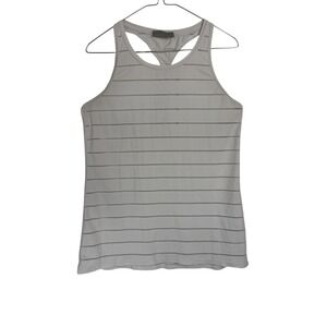 Athleta Womens White Striped Racerback Tank Top Size Medium Mesh Workout Active